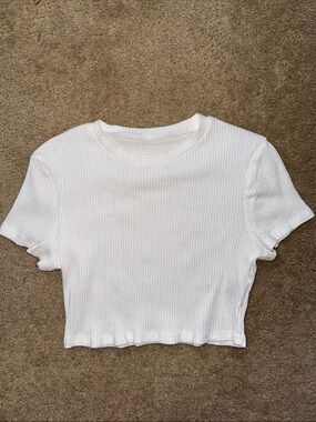 Women's White Ribbed Crop Tee